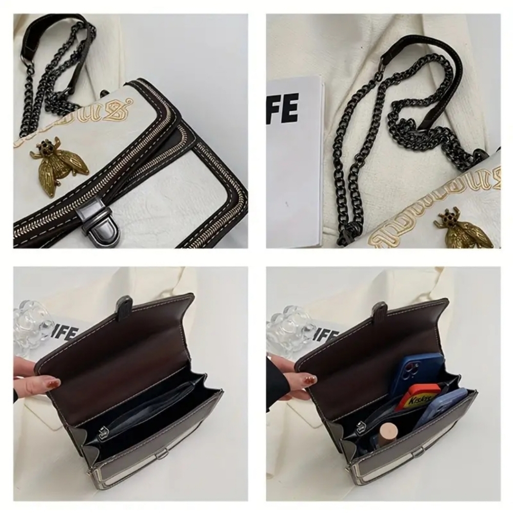 🆕️Fabulous Bee Niche Design Cream & Brown Messenger Bag $95 - Picture 4 of 9